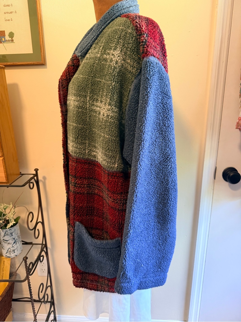 Vintage Koret City Blues Patchwork Fleece Button Up Jacket | Colorblock L/XL - Picture 5 of 11